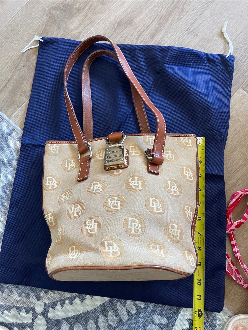 Dooney & Bourke Beige Logo Tote with Brown Leather Handles